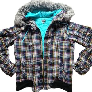 Vans Multicolor Plaid Outdoor Winter Ski Jacket with Faux Fur Hood Size JXL